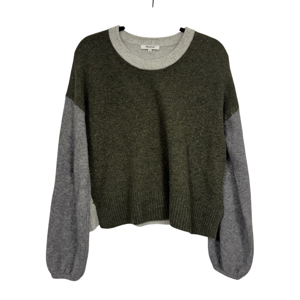 Madewell Green & Tan Merino Wool & Alpaca Blend Sweater Womens S Balloon Sleeve